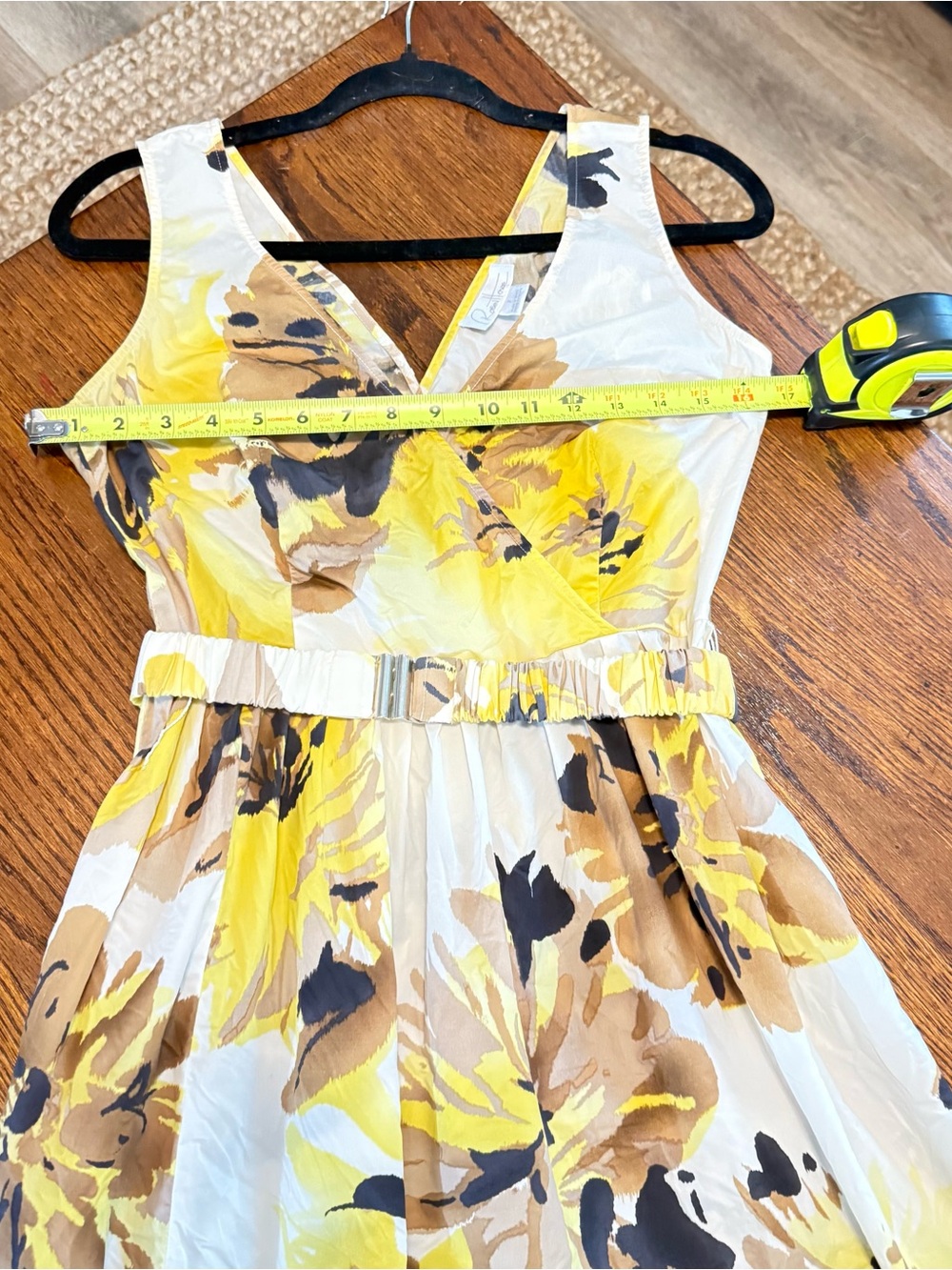 Robin Howe Yellow, White & Brown Floral Wrap Midi Dress